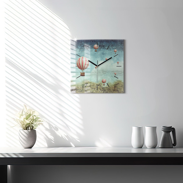 Square glass wall clock Painted balloons