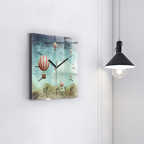 Square glass wall clock Painted balloons