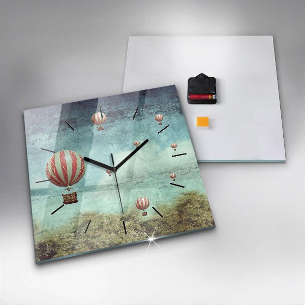 Square glass wall clock Painted balloons