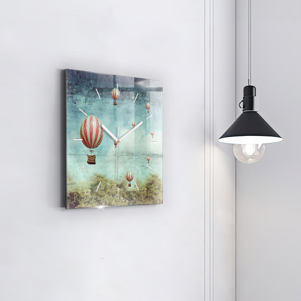 Square glass wall clock Painted balloons