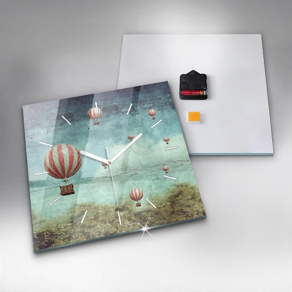 Square glass wall clock Painted balloons