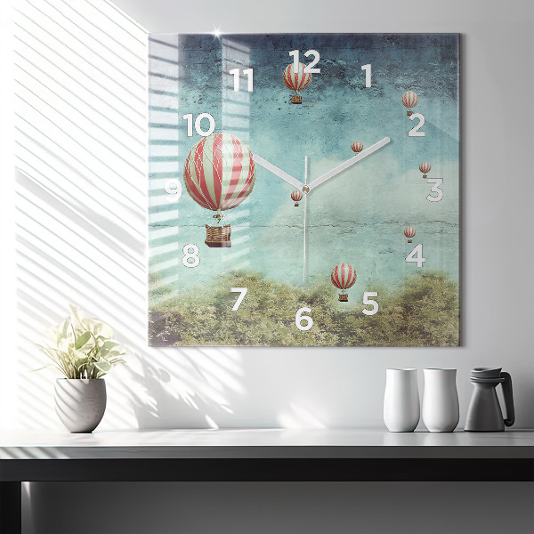 Square glass wall clock Painted balloons