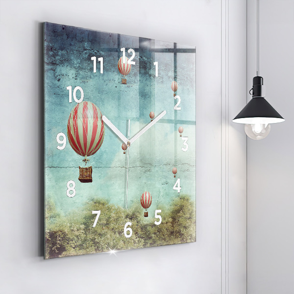 Square glass wall clock Painted balloons