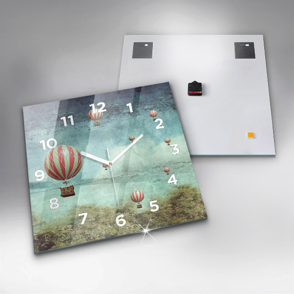 Square glass wall clock Painted balloons