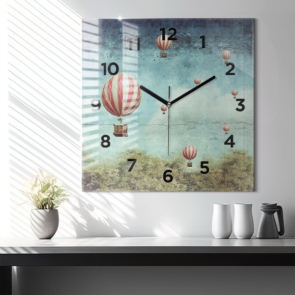 Square glass wall clock Painted balloons