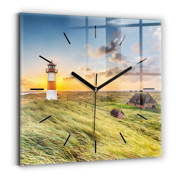 Square glass wall clock Lighthouse