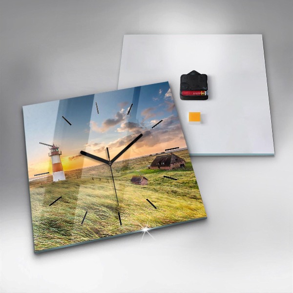 Square glass wall clock Lighthouse