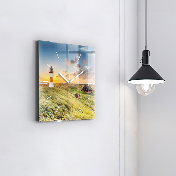 Square glass wall clock Lighthouse