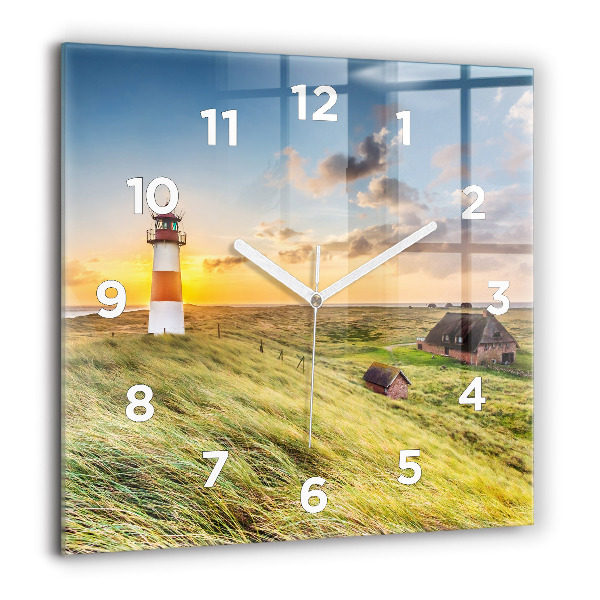 Square glass wall clock Lighthouse