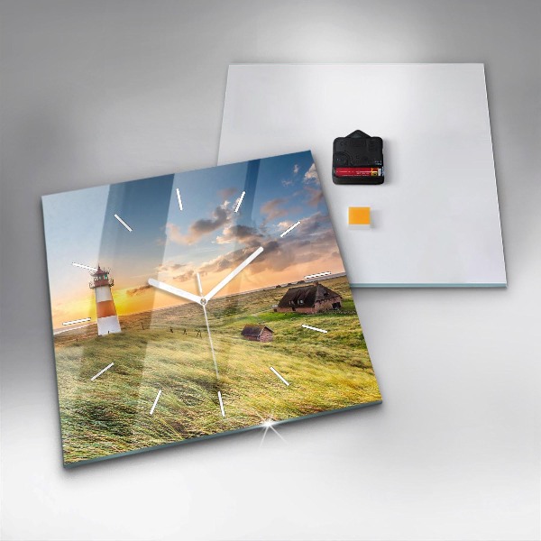 Square glass wall clock Lighthouse