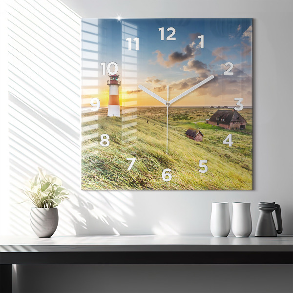 Square glass wall clock Lighthouse