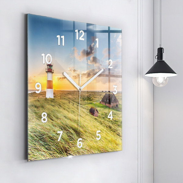 Square glass wall clock Lighthouse