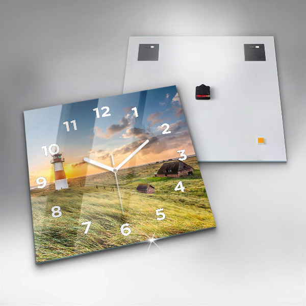 Square glass wall clock Lighthouse