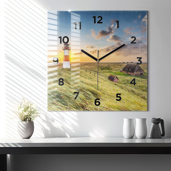 Square glass wall clock Lighthouse