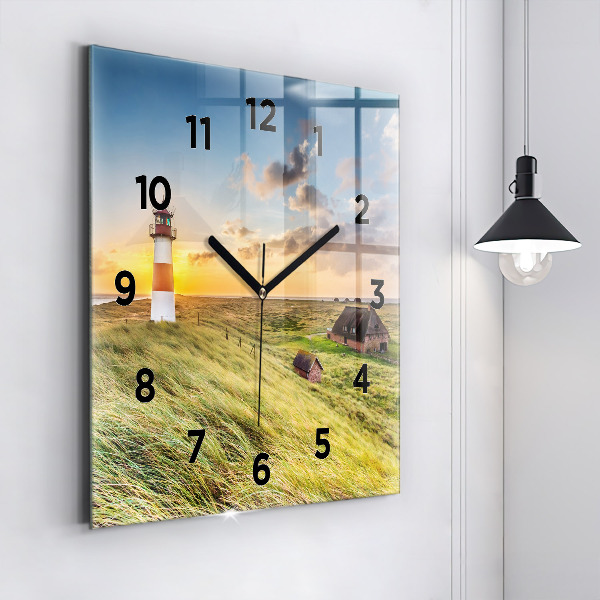 Square glass wall clock Lighthouse