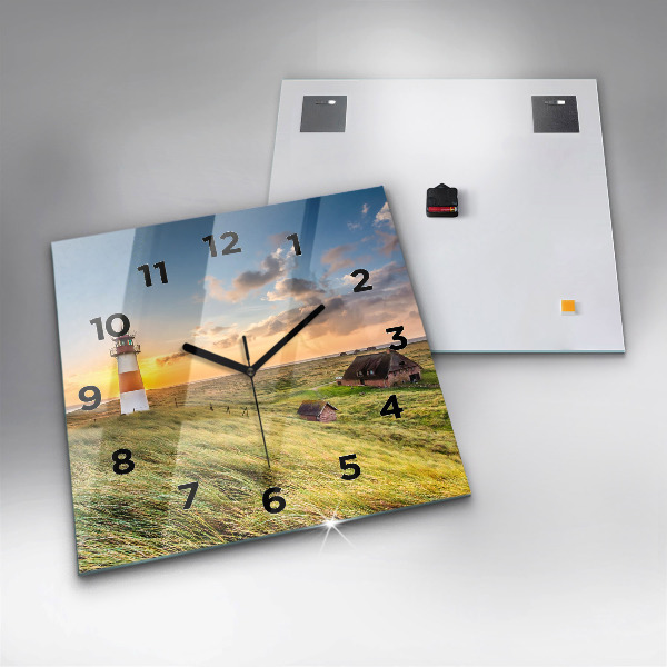 Square glass wall clock Lighthouse
