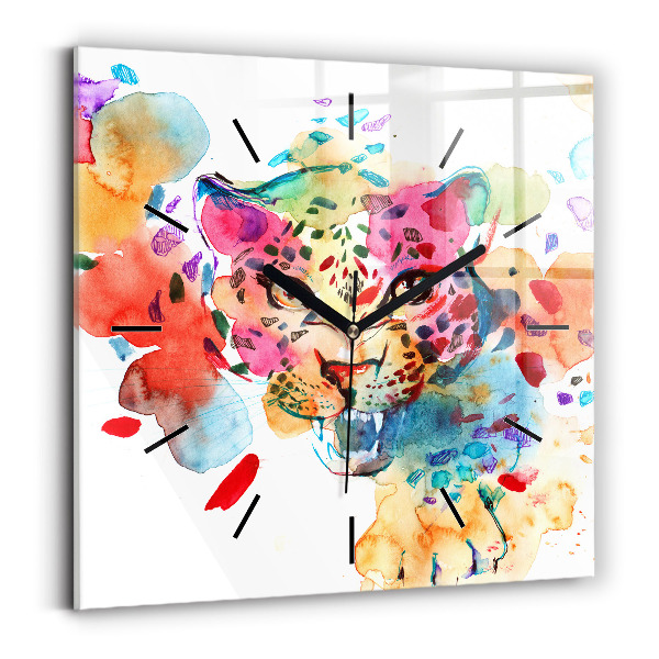 Square glass wall clock Abstract wild cat