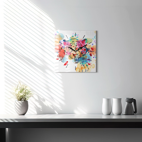 Square glass wall clock Abstract wild cat