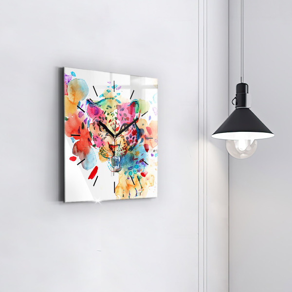 Square glass wall clock Abstract wild cat