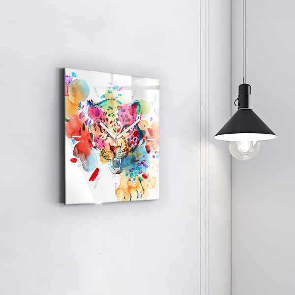 Square glass wall clock Abstract wild cat
