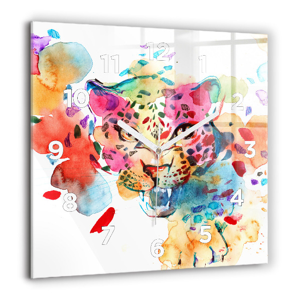 Square glass wall clock Abstract wild cat