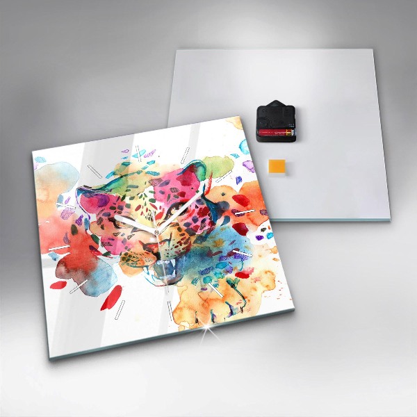 Square glass wall clock Abstract wild cat