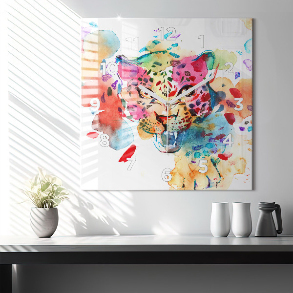 Square glass wall clock Abstract wild cat