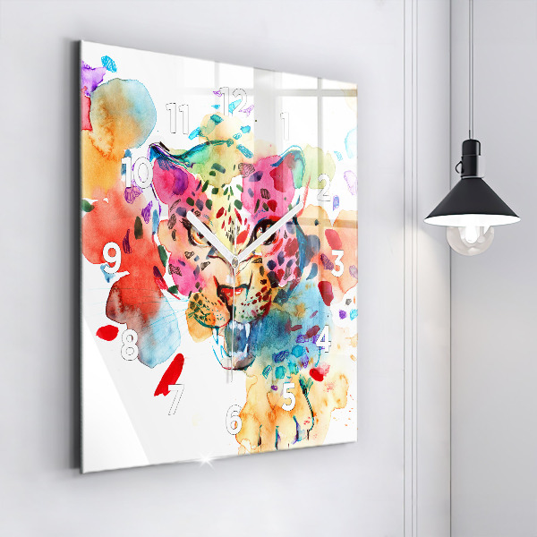 Square glass wall clock Abstract wild cat