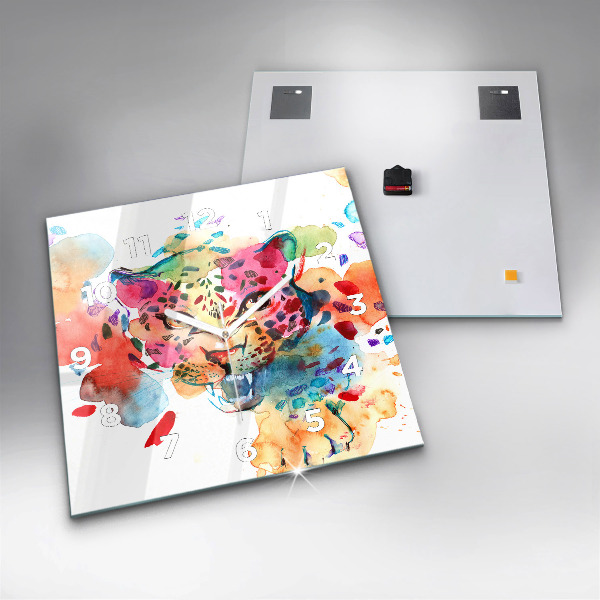 Square glass wall clock Abstract wild cat