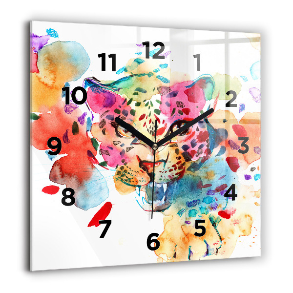 Square glass wall clock Abstract wild cat
