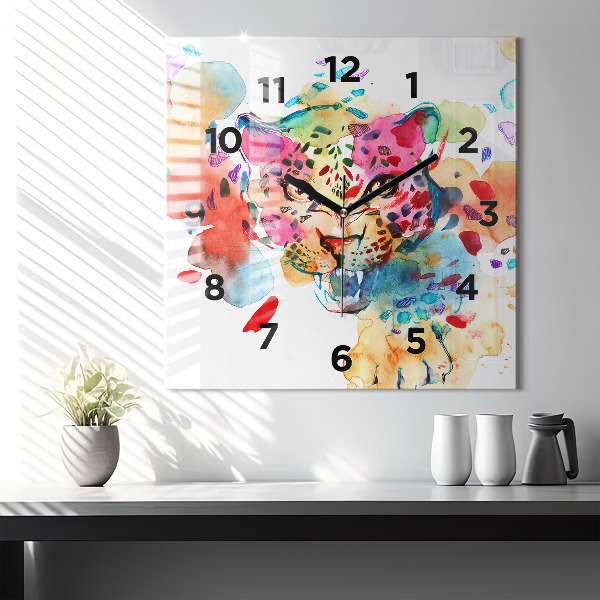 Square glass wall clock Abstract wild cat