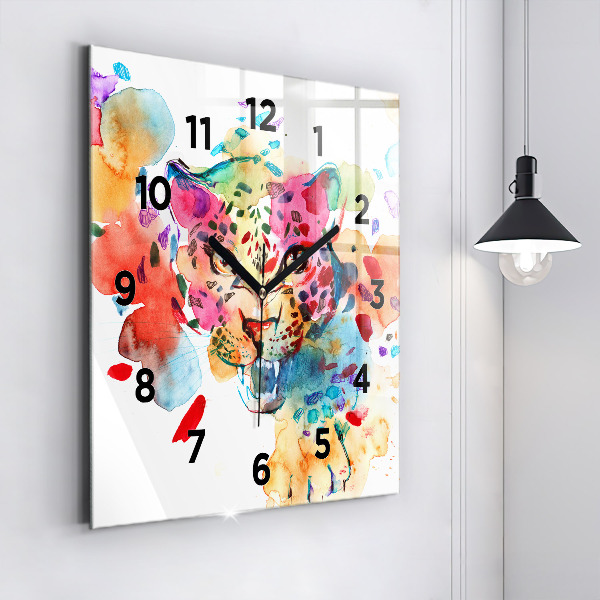 Square glass wall clock Abstract wild cat