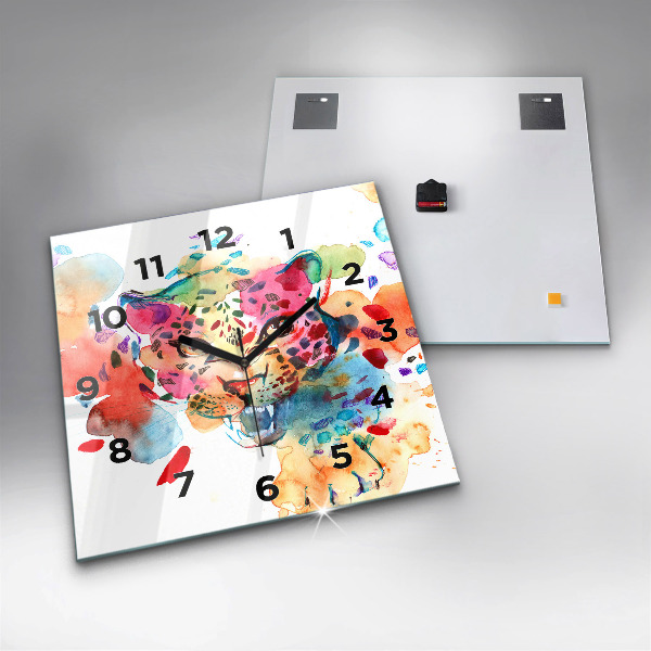 Square glass wall clock Abstract wild cat