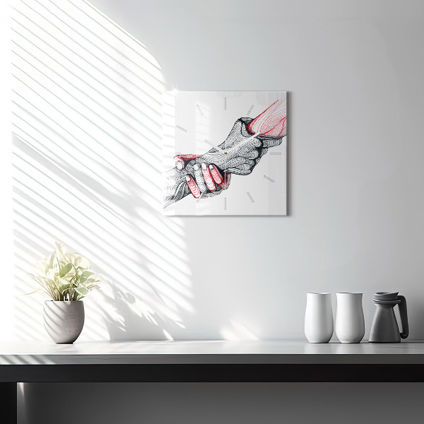 Square glass wall clock Holding hands