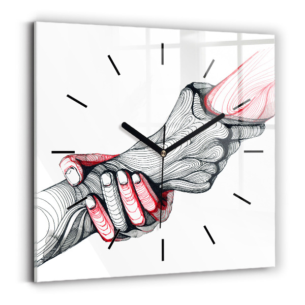 Square glass wall clock Holding hands