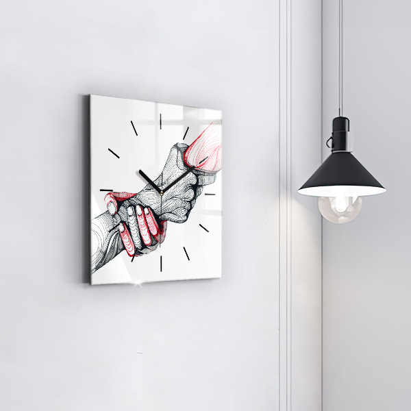Square glass wall clock Holding hands