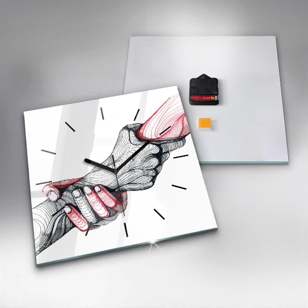 Square glass wall clock Holding hands
