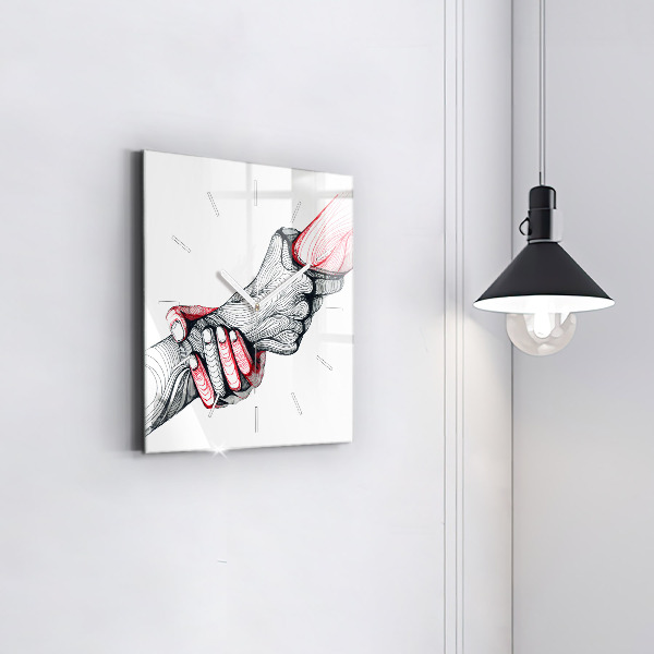 Square glass wall clock Holding hands