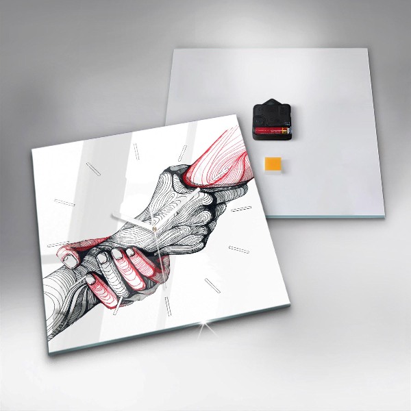 Square glass wall clock Holding hands