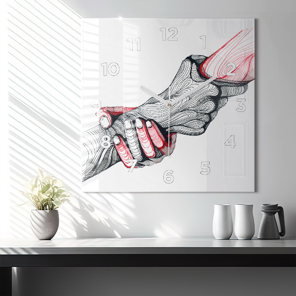 Square glass wall clock Holding hands