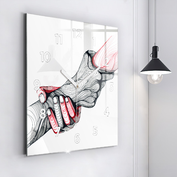 Square glass wall clock Holding hands