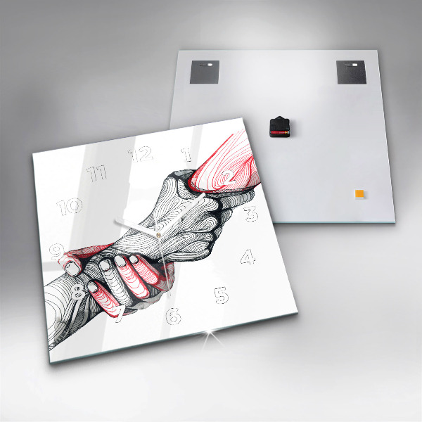 Square glass wall clock Holding hands