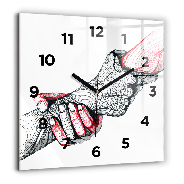 Square glass wall clock Holding hands