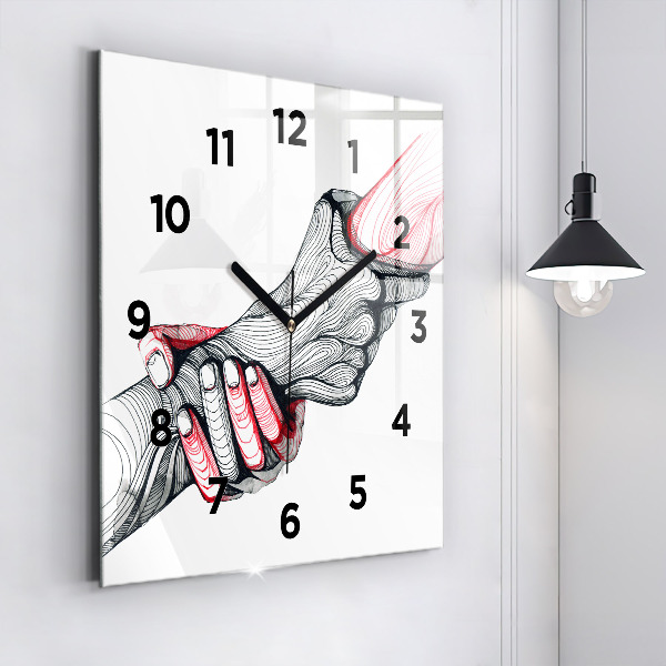 Square glass wall clock Holding hands
