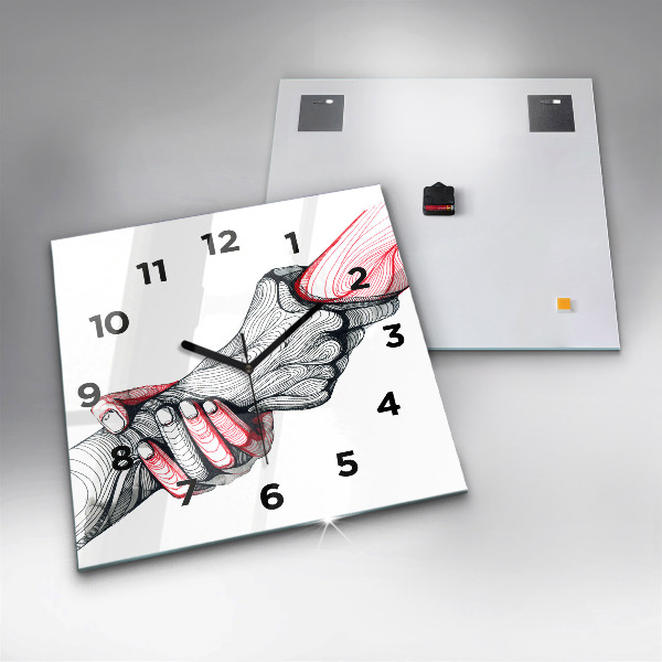 Square glass wall clock Holding hands