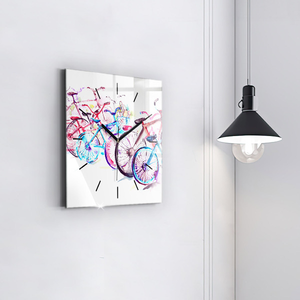 Square glass wall clock Colorful city bikes