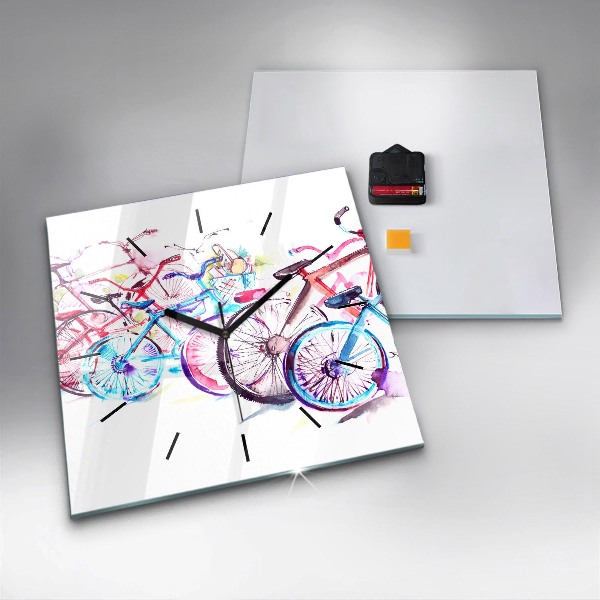 Square glass wall clock Colorful city bikes