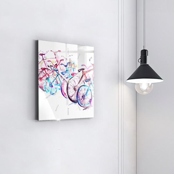 Square glass wall clock Colorful city bikes