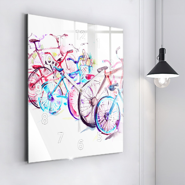 Square glass wall clock Colorful city bikes