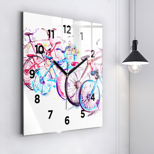 Square glass wall clock Colorful city bikes